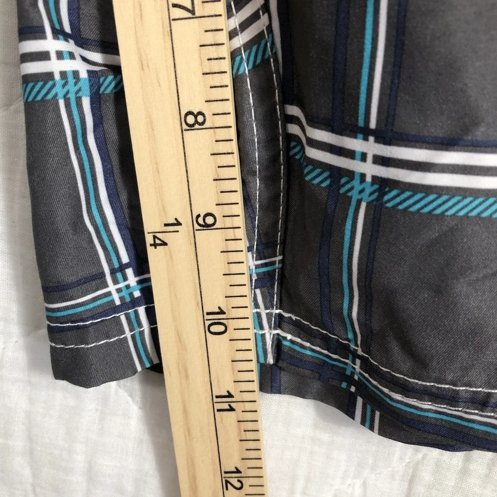 Kanu Surf Board Shorts Men's Plus 3X Gray Blue White Plaid Cargo Swim Trunks NWT